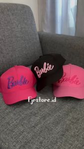 Topi Baseball Anak Perempuan Cewek Motif Bordir Barbie Pink Hitam Kece Lucu Kids
