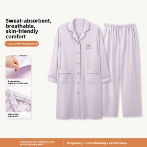 MiiOW | Pure Cotton Sweat Absorbing Thin Sleepwear Home Clothes Set For Women Postpartum Nursing Feeding Home Comfortable Spring Autumn