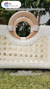 Tas Hampers Pandan Putih Handle Kayu | Tas Souvenir Anniversary | Tas Bingkisan Umrah Haji | Tas Hadiah Ulang Tahun | Tas Parcel