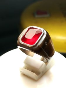 Ring tanduk kerbau batu permata Siam merah Dimensi Batu 12x10x6mm