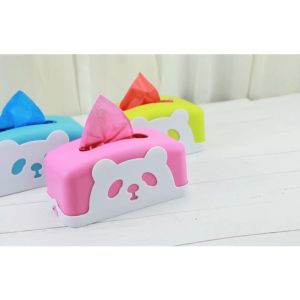 Aesthetic Tissu Box/Tempat Penyimpanan Tisu Minimalis / Kotak Tisu Stylish Super Lucu/Tempat Tisu Kotak Segi Bulat Panjang Motif Beruang Panda Plastik