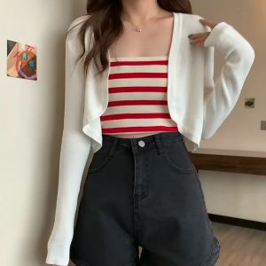 white cardigan long sleeve match light blue dress for women korean style halter dress off shoulder dress plus size beach dress woman 開衫外套女 冰絲防曬衣防紫外線外套女薄款百搭 針織開衫外套针织 長袖外套