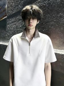 JIARONG | Heavyweight Plaid Patches Half Zip Polo Shirt