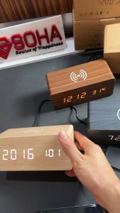 JD-06 Jam Kayu Digital Wireless Charging Led Wooded Alarm LED Clock Suhu Temperature Jam Meja Kerja