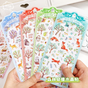 Dream Forest Animal Crystal Stickers 3D Fox Cat Owl Deer Squirrel Decorative Cup Decals Gold Foil Animal Shaped Toys for Kids