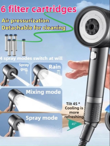4 In 1 Pressure Handheld Shower Head With 6 Filter ABS Detachable And Washable Bathroom Reduce Chlorine Shower Set