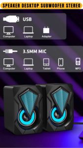 Speaker Komputer Desktop Stereo Subwoofer Dengan Lampu - 6W USB