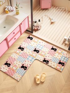 ZHIBAIJIA | Cute Cute Cartoon Cat Water Absorption Doormat L Shape