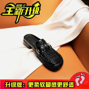 รองเท้าแตะส้นแบนแบบสวมหัวสไตล์มุลเลอร์ ทรงกลม สำหรับผู้หญิง ฤดูร้อน 2025 รองเท้าแฟชั่นแบบสวมสบายสำหรับกลางแจ้ง