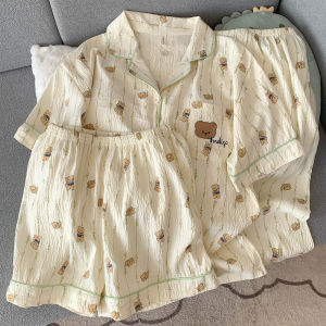 Cloud Cotton Bear Sleepwear Womens Spring Autumn Long Sleeve Long Pants Two-Piece Set Thin Home Clothes Comfortable Home Life