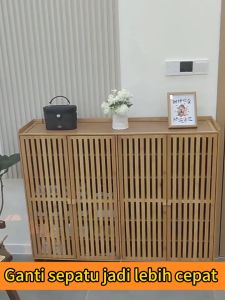 Lemari Sepatu Susun Tertutup Rak Sepatu Kayu Serbaguna Kabinet Sepatu Bernapas Rak Sepatu Aesthetic