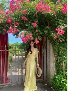 Elegant Backless Womens Dress Multi-Wear Party Gown Holiday Long Skirt Small-Niche Design Polyester High Waist Fairy Dress