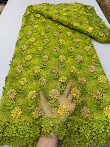 Green African Lace Fabric With Sequins Nigerian Tulle Net Lace French Mesh Lace Fabric Senegal Style For Wedding Dress 5Yards