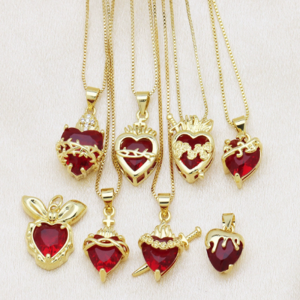 Gothic Red Heart Pendant Necklace For Women Vintage  Jewelry  Gold Plated Retro Valentines Gift Y2K Emo Aesthetic Accessories