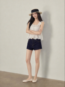 JUEQIDEXIAOGEZI | Shorts for Petite Vintage Style Light Blue