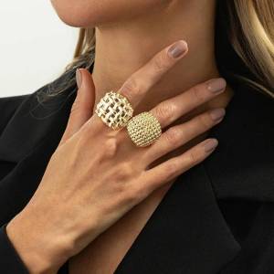 KunJoe 2Pcs/Set Trendy Geometric Adjustable Open Rings for Women Vintage Irregular Square Chunky Knuckle Ring Wedding Jewelry