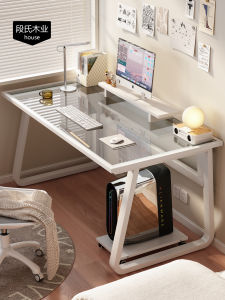 Modern Computer Desktop Tempered Office Glass Table Minimalist Student Desk Makeup Household Economical Desk