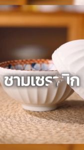 Hoptech ชุดชามเซรามิคลายพิมพ์วินเทจ 24 ใบ ชุดของขวัญเซรามิก ชุดจานชามอาหาร ผลิตจากเซรามิกคุณภาพดี นำเข้าไมโครเวฟได้