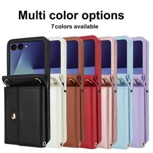 szhaiyu | RFID Blocking Wallet Phone Case For Samsung Galaxy Z Flip 8 7 6 5 4 Crossbody Adjustable Lanyard Anti-Drop Protective Cover