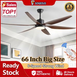 GOGEOUS 66 Inch ceiling fan with light modern remote control ceilings fan wooden ceiling fan heavy duty 6 gear wind 3 colors dimming ceiling fan with led light DC Motor ceiling fan light ceiling lights with fan for living room bedroom dinning office