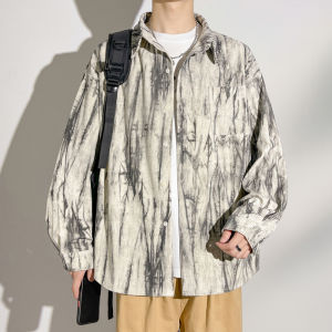 American Tie-Dyed Long Sleeves Shirt Mens Autumn New Arrival Niche Style Fancy Shirt National Style plus Size Texture Outwear