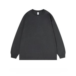 Heavyweight Pure Cotton Long Sleeve T-Shirt Mens Spring Autumn round Neck White Hoodie Trendy Large Size Loose Solid Color Top
