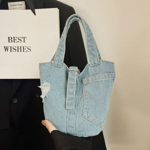 Denim Canvas Small Bag Female 2024 New Arrival Fashionable Stylish Satchel Bucket Bag Y2g Retro Casual Small Crossbody Bag