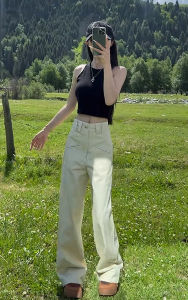 Quần Jeans Denim Ống Rộng Cạp Cao Cho Nữ Mùa Hè 2025 Quần Thường Ngày Dài Đến Mắt Cá Chân Thẳng Quần Thường Ngày Cho Người Cao Cấp