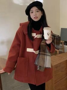 Áo Khoác Len Dáng Rộng Cỡ Lớn Phong Cách Hàn Quốc Cổ Búp Bê Nút Vải Polyester Dài Tay Mùa Thu Đông Màu Trơn