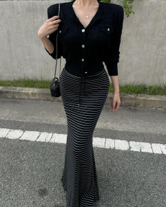 เรียบหรู ผู้หญิง สลิมฟิต หางปลาลายครึ่ง กระโปรง เซ็กซี่ ยาว กระโปรง สไตล์เกาหลี สูง เอว สินค้าใหม่ ฤดูใบไม้ร่วง ฤดูกาล