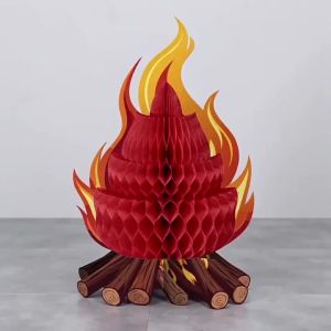 1/2/3Pcs 3D Honeycomb Campfire Paper Decoration Foldable Fake Fire Ornament for Camping Birthday Party Table Centerpiece