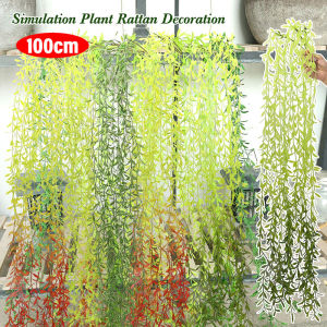 YESPERY 100cm Willow Leaves Vines Home Room Decor Hanging Artificial Plant Plastic Leaf Grass Wedding Party Wall Balcony Decoration
