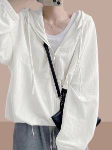 Womens Casual Hooded Thin Outerwear Summer New Style Small Size Sun Protection Open Cardigan Top Loose Fit Long Sleeve Zipper