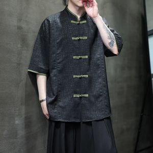 Chinese Shirts for Men Short Sleeve Streetwear Shirts Casual Knot Button Down Shirts Summer Beach Hawaiian Shirt for Men XXXXXL