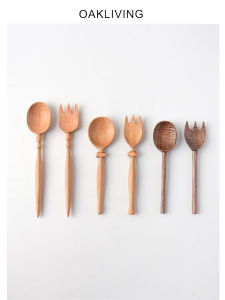 Natural Solid Wood Fork Spoon Set for Home Use Wooden Dining Utensils Dessert Spoon Fruit Fork Soup Spoon by Oakliving