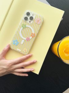 Colorful Striped Flower Design Magnetic Double Layered Craft Phone Case for Apple Mobile Phones Creative Personalized Simplistic Style