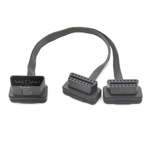 Flat+Thin 16Pin OBD 2 Extender OBD2 16 Pin ELM327 Male To Dual Female Y Splitter 2 IN 1 Converted OBD2 Flat Cable