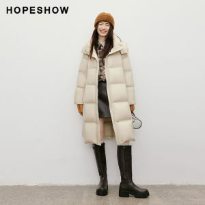 HOPESHOW | White Goose Down Padded Loose Womens Down Jacket Double Head Zip Hoodie Stand Collar