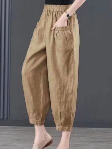 QIAOXIZI | Summer Lightweight Cotton Linen Slimming High Waist Harem Pants for Women