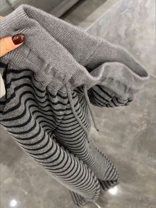 PAIBOLI | Fleece Lined Striped Wide Leg Pants For Women