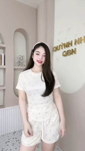 Set Bộ Đùi Nữ Thun TĂM LẠNH Áo Tay Ngắn Nhún Eo + Quần Đùi Chữ a