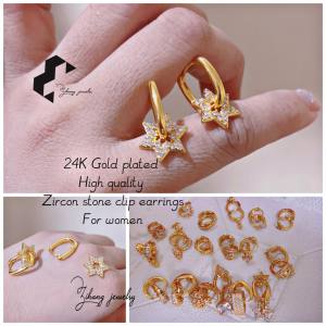 Zihang Jewelry 24K Gold Plated high quality zircon stone clip earrings for women E09