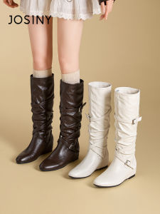 Josiny | White Western Pointed Knight High Heel Boots