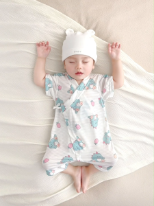 ผ้าโมดอลจากธรรมชาติ ชุดรอมเปอร์แขนสั้นสำหรับทารกฤดูร้อน ชุดคลานสำหรับเด็กฤดูร้อน นุ่มสบายผิว เย็นสบายและระบายอากาศดี ดีต่อสุขภาพและปลอดภัย