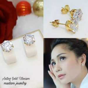 Anting Tusuk Permata Zircon Titanium Import