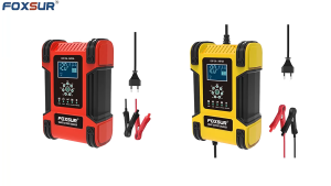 BERGARANSI FOXSUR Casan Cas Charger Aki motor dan Mobil 12 Volt dan 24 Volt 12A otomatis