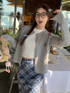 เสื้อคาร์ดิแกนถักสีเทาสำหรับผู้หญิง ฤดูใบไม้ร่วง 2025 ชุดเสื้อสัตว์ป่าปักลาย ทรงหลวม แขนยาว ปกติ ปกติ ปกติ