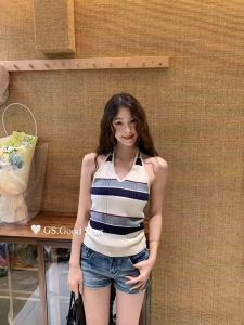 Áo Len Dệt Kim Ôm Vừa Vặn Phong Cách Hàn Quốc Mùa Hè Cho Nữ Áo Chui Đầu Cổ Chữ V Họa Tiết Sọc Màu Khối Thời Trang Thường Ngày