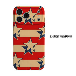 Vintage Star Stripe Phone Case for iPhone 18 17 16 15 14 13 12 11 Air Pro Max Plus Double-layer Cover