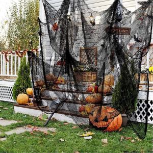 【On Sale】Halloween Black Creepy Gauze Cloth Halloween Party Outdoor Indoor Home Garden Decorations Grid Yarn Cloth Horror Props